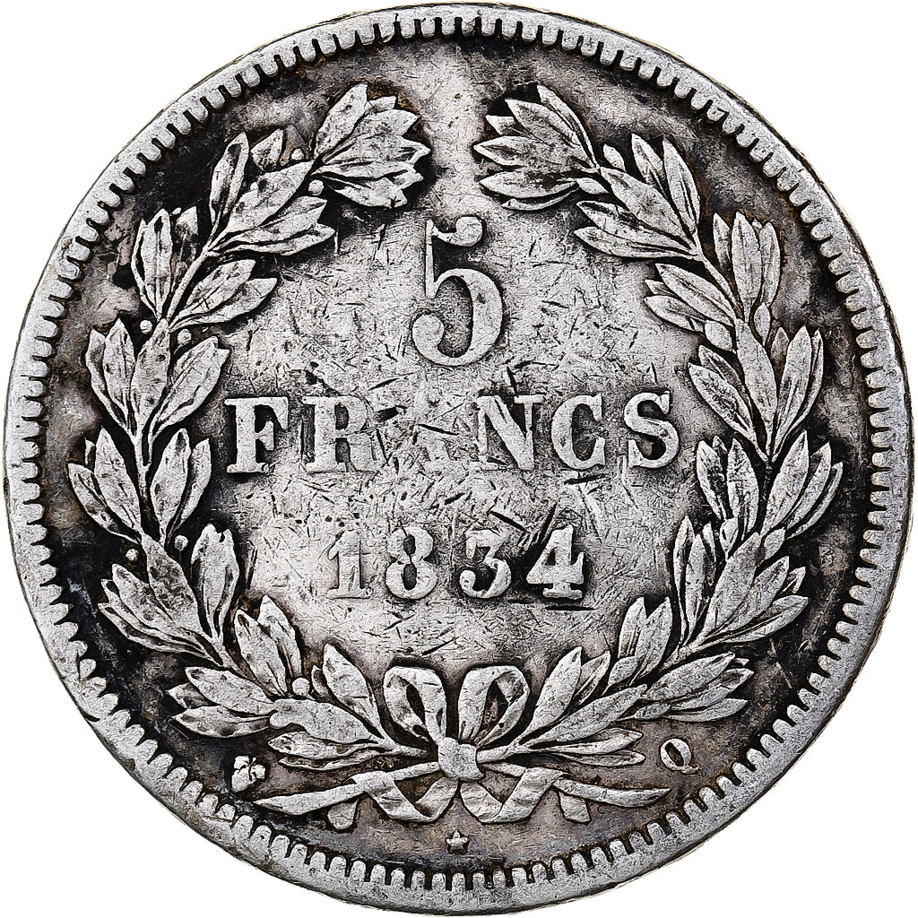 France, 5 Francs, Louis-Philippe, 1834, Perpignan, Argent, TB, KM:749.11
