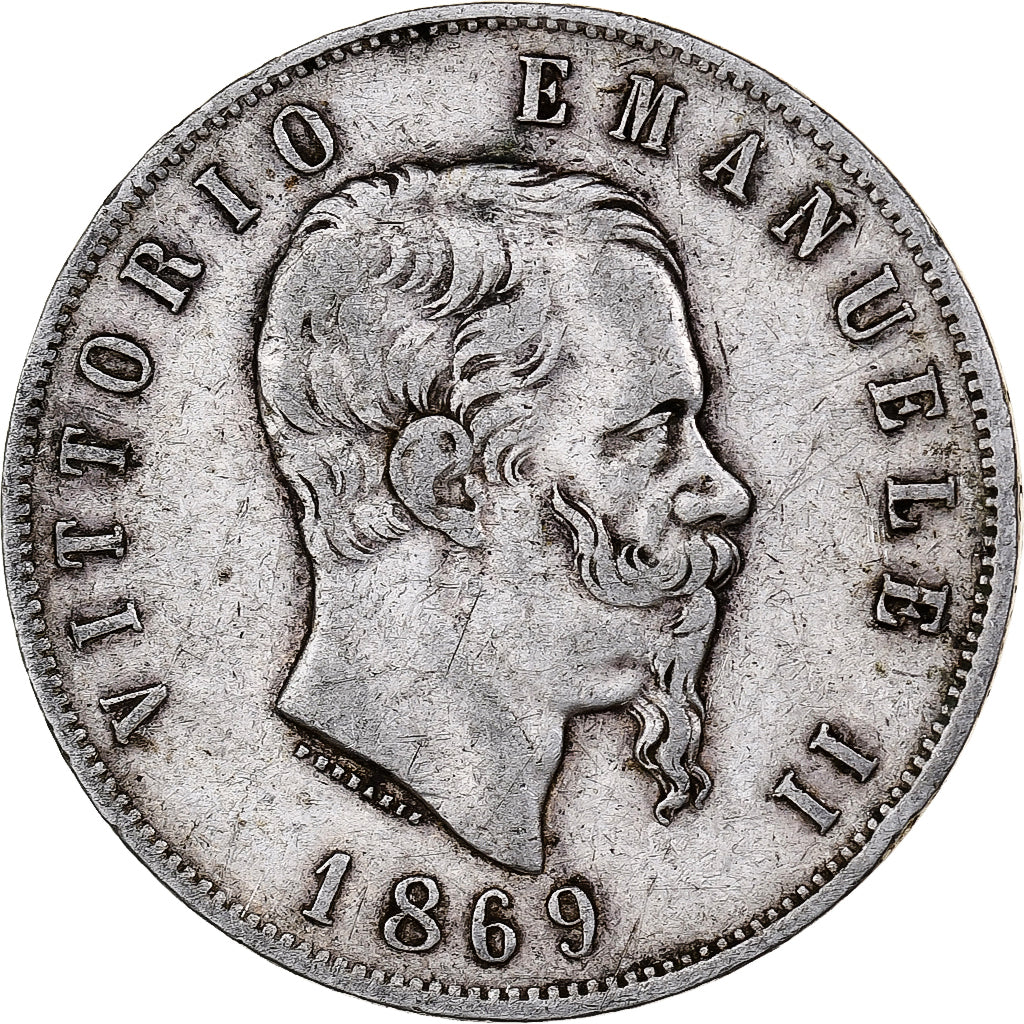 Italie, Vittorio Emanuele II, 5 Lire, 1869, Milan, Argent, TB+, KM:8.3