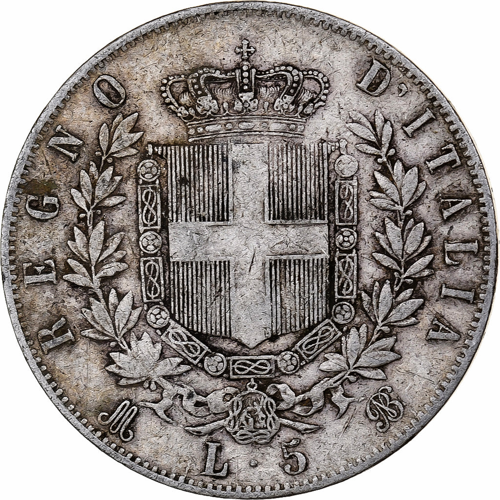 Italie, Vittorio Emanuele II, 5 Lire, 1869, Milan, Argent, TB+, KM:8.3