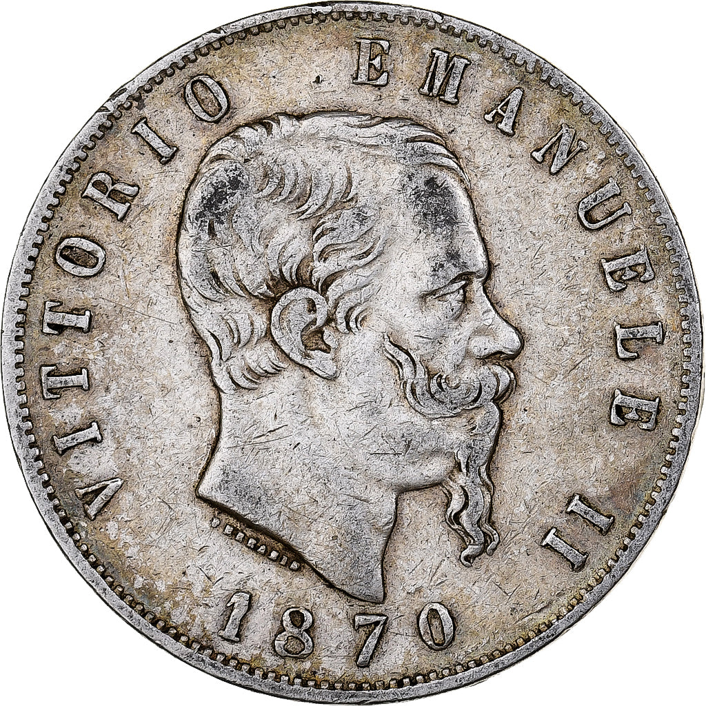 Italie, Vittorio Emanuele II, 5 Lire, 1870, Milan, Argent, TB+, KM:8.3