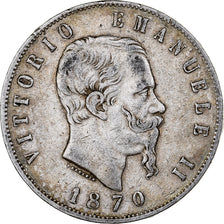 Italie, Vittorio Emanuele II, 5 Lire, 1870, Milan, Argent, TB+, KM:8.3