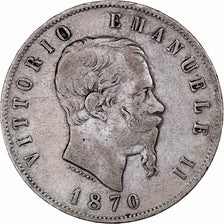 Italie, Vittorio Emanuele II, 5 Lire, 1870, Milan, Argent, TB, KM:8.3
