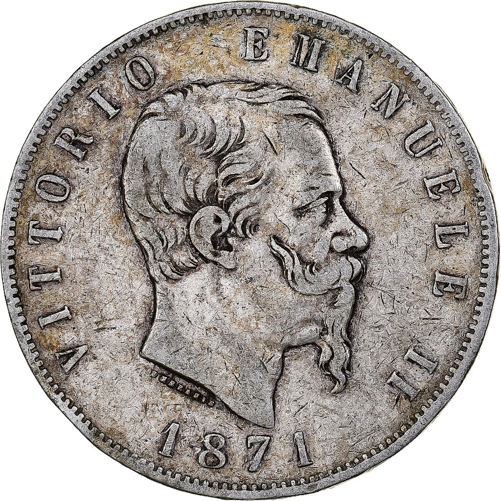 Italie, Vittorio Emanuele II, 5 Lire, 1871, Milan, Argent, TB, KM:8.3