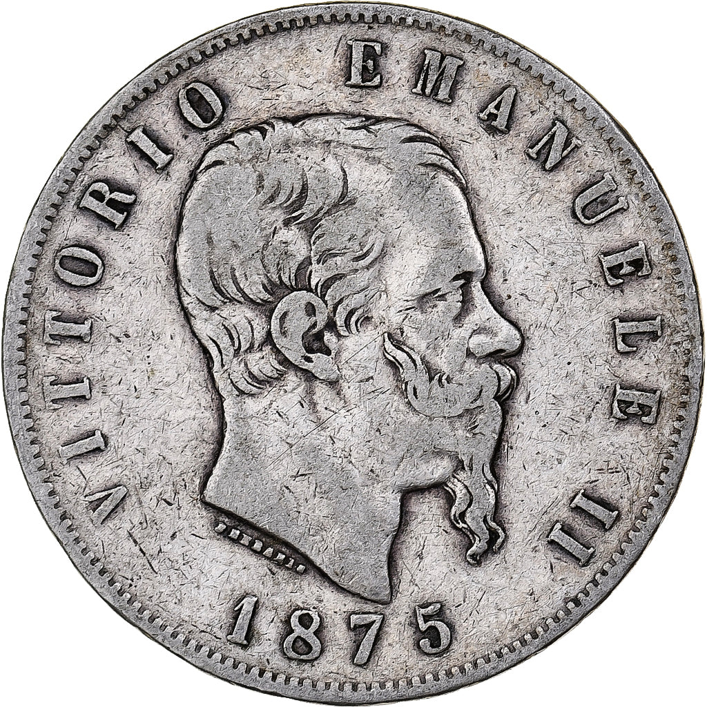 Italie, Vittorio Emanuele II, 5 Lire, 1875, Milan, Argent, TB, KM:8.3