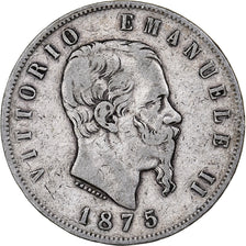 Italie, Vittorio Emanuele II, 5 Lire, 1875, Milan, Argent, TB, KM:8.3