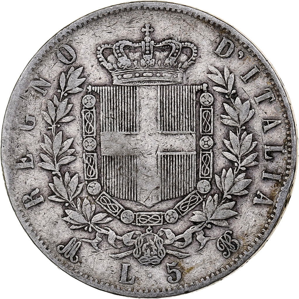 Italie, Vittorio Emanuele II, 5 Lire, 1875, Milan, Argent, TB, KM:8.3