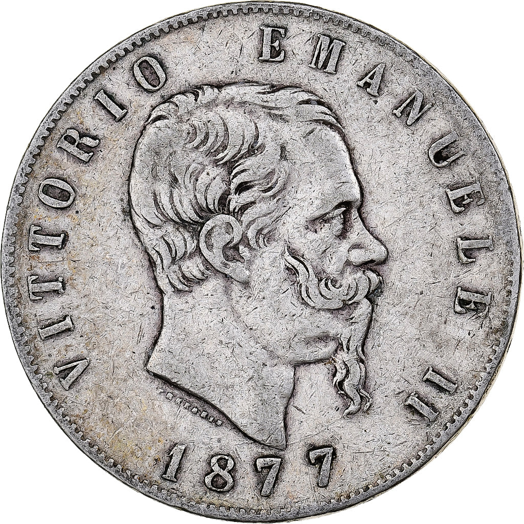 Italie, Vittorio Emanuele II, 5 Lire, 1877, Rome, Argent, TB, KM:8.4