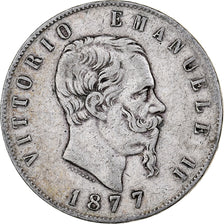 Italie, Vittorio Emanuele II, 5 Lire, 1877, Rome, Argent, TB, KM:8.4