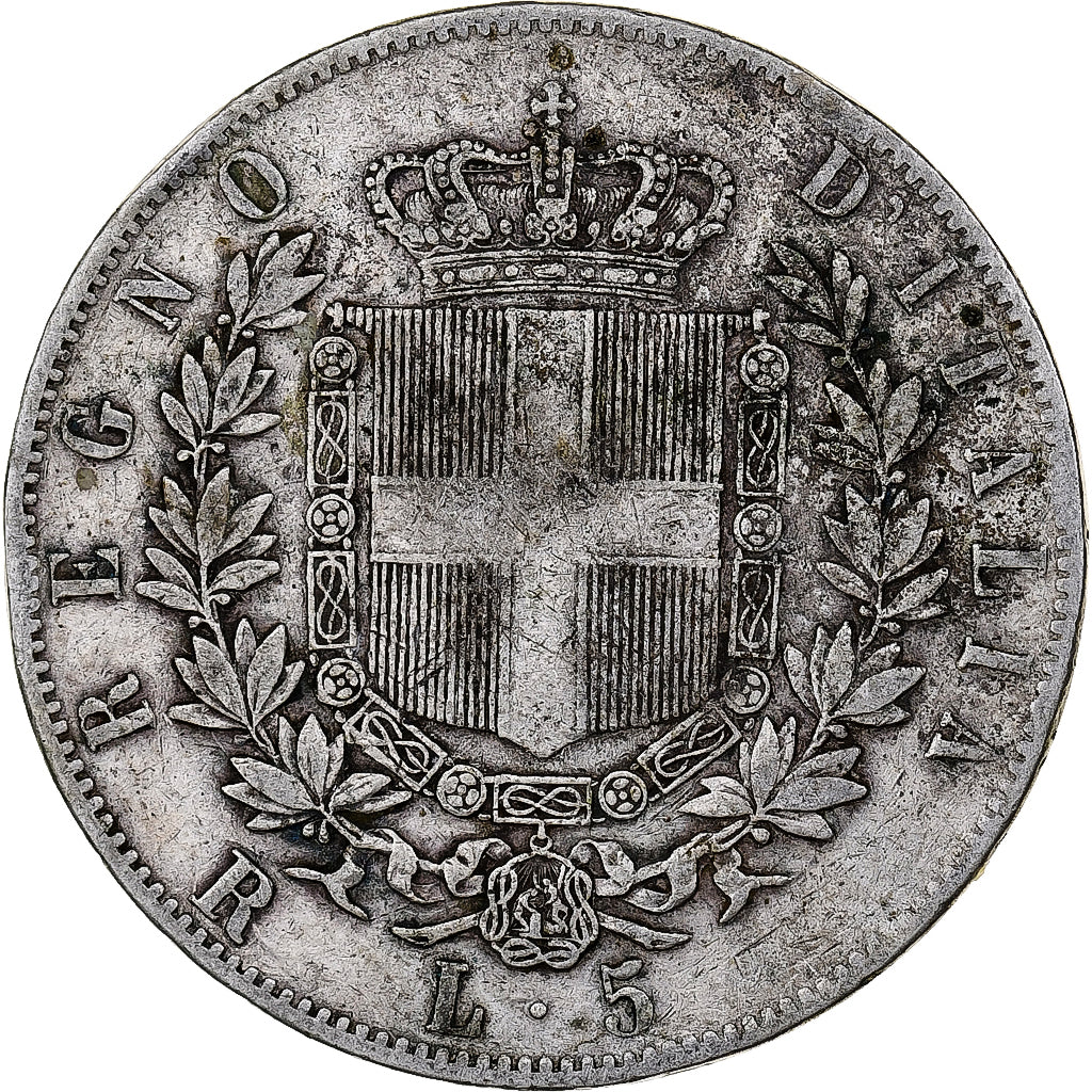 Italie, Vittorio Emanuele II, 5 Lire, 1877, Rome, Argent, TB, KM:8.4