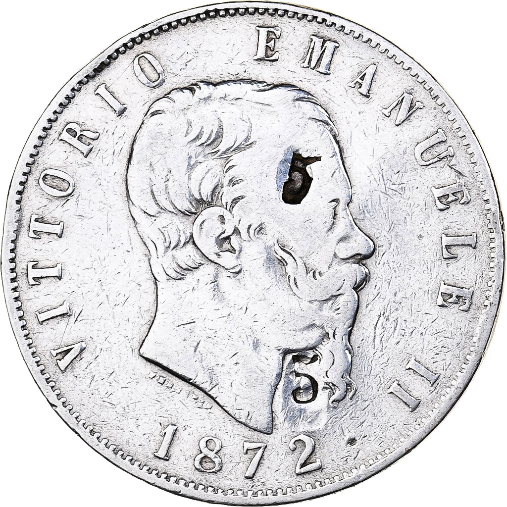 Włochy, Vittorio Emanuele II, 5 Lire, 1872, Milan, Srebro, VF(20-25), KM:8.3