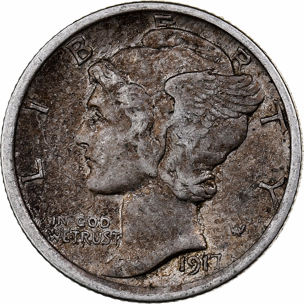 États-Unis, Dime, Mercury Dime, 1917, U.S. Mint, Argent, TB+, KM:140