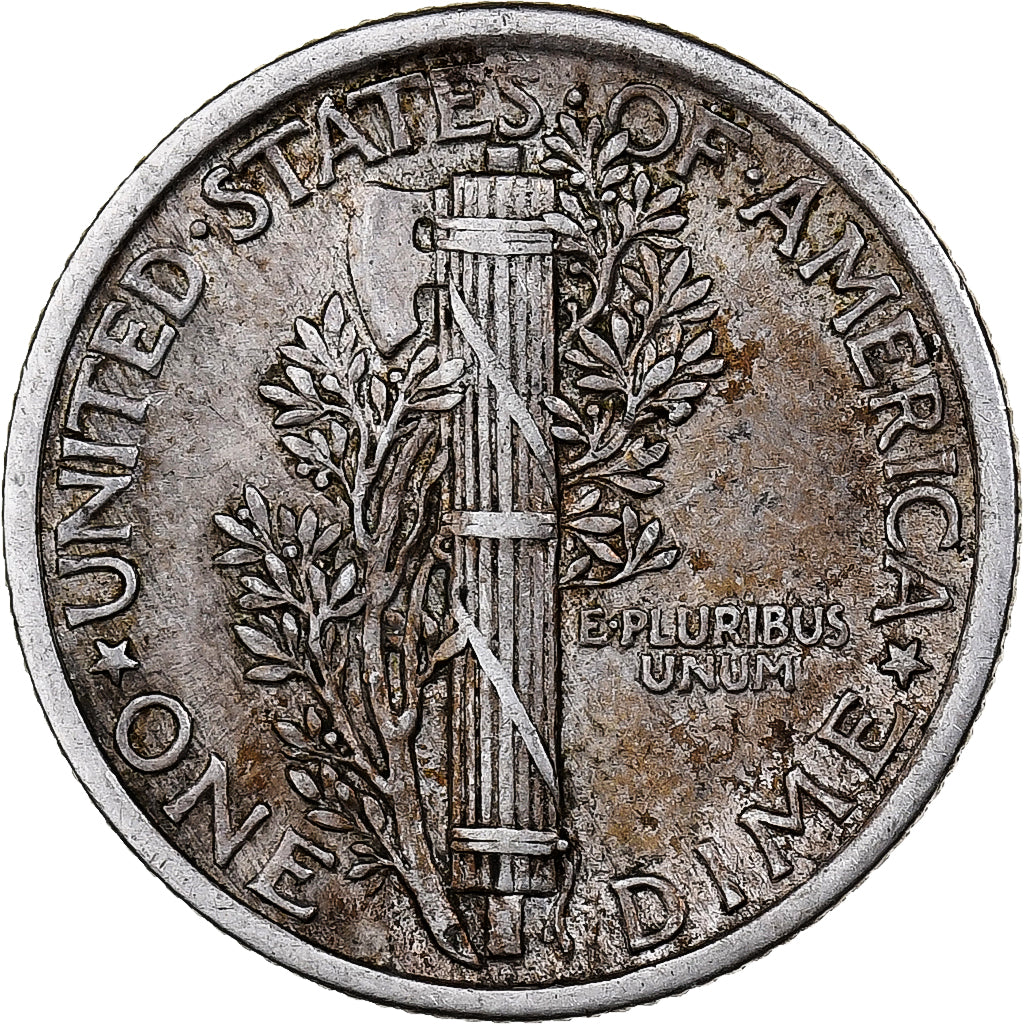 États-Unis, Dime, Mercury Dime, 1917, U.S. Mint, Argent, TB+, KM:140