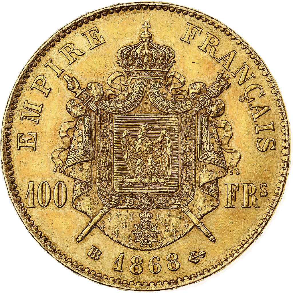 Francja, Napoleon III, 100 Francs, Napoléon III, 1868, Strasbourg, Złoto
