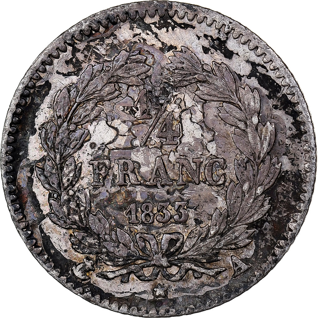 Frankrijk, 1/4 Franc, Louis-Philippe, 1833, Paris, Zilver, PR, KM:740.1