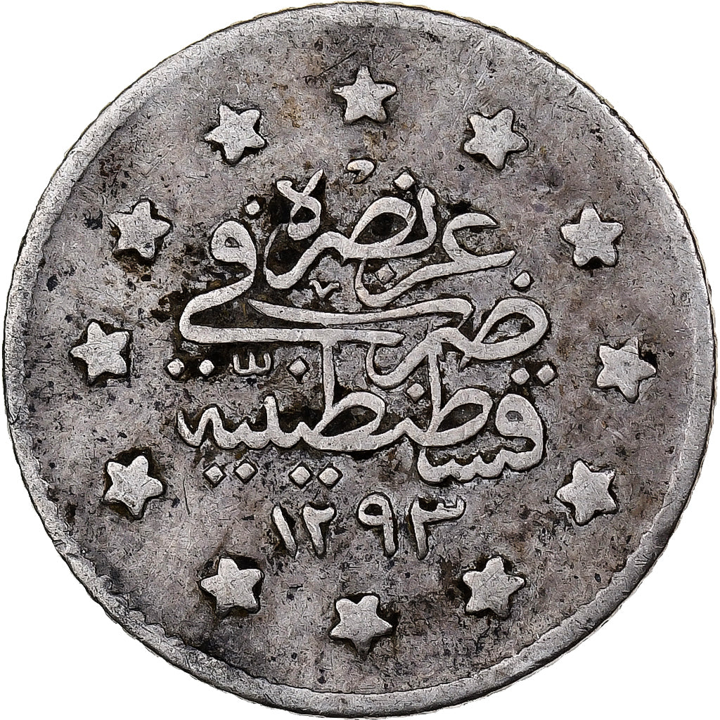 Turkey, Abdul Hamid II, Kurush, 1876, Qustantiniyah, Silver, VF(30-35), KM:718