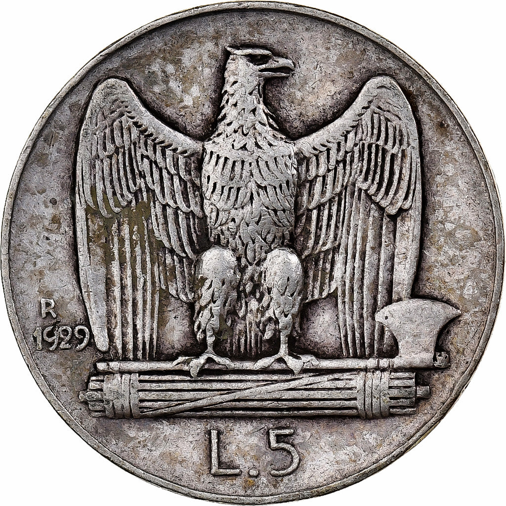 Italia, Vittorio Emanuele III, 5 Lire, 1929, Rome, Argento, BB, KM:67.2