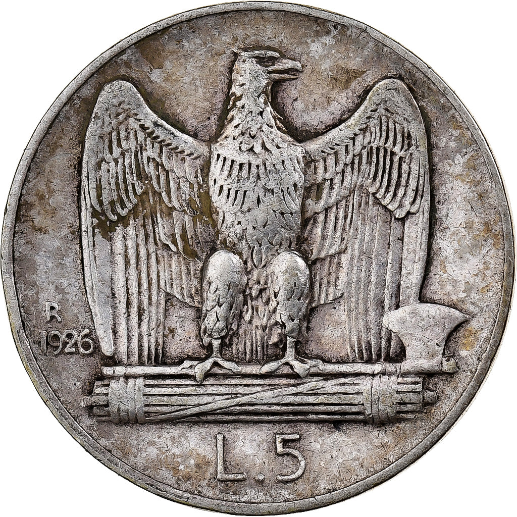 Italie, Vittorio Emanuele III, 5 Lire, 1926, Rome, Argent, TTB, KM:Pr36