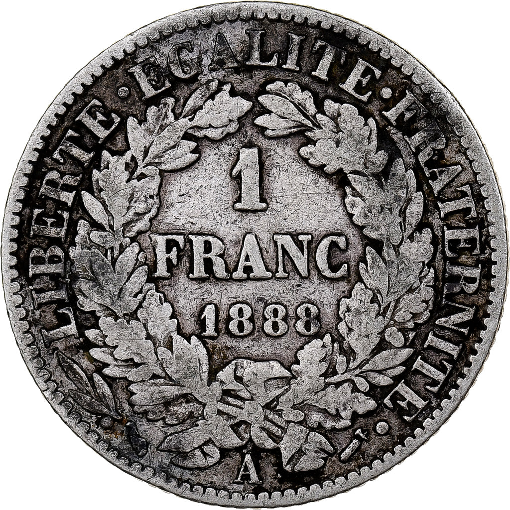 Francia, Franc, Cérès, 1888, Paris, Argento, MB, KM:822.1