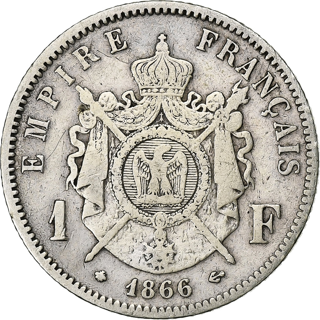 France, Napoleon III, Franc, Napoléon III, 1866, Paris, Silver, VF(30-35)