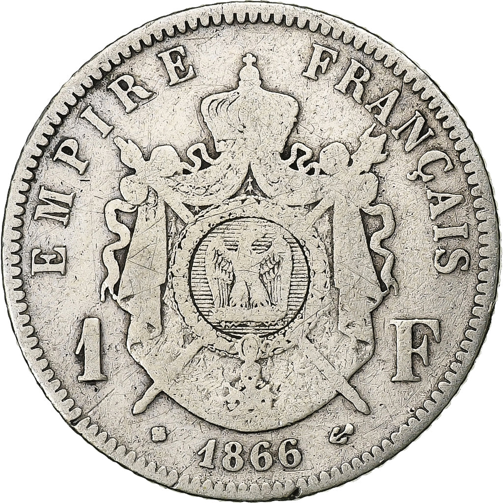 France, Napoleon III, Franc, Napoléon III, 1866, Strasbourg, Silver, VF(30-35)