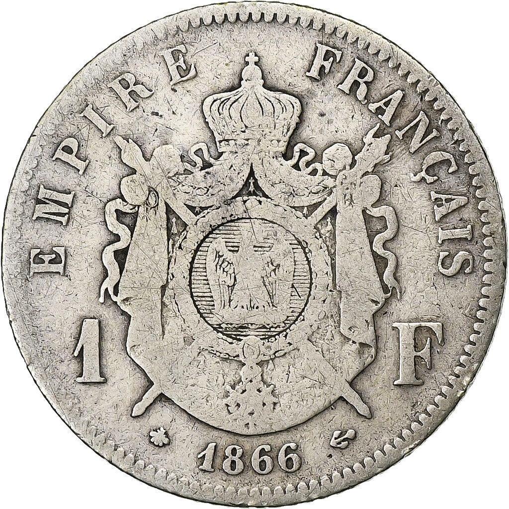 France, Napoléon III, Franc, Napoléon III, 1866, Paris, Argent, TB+, KM:806.1