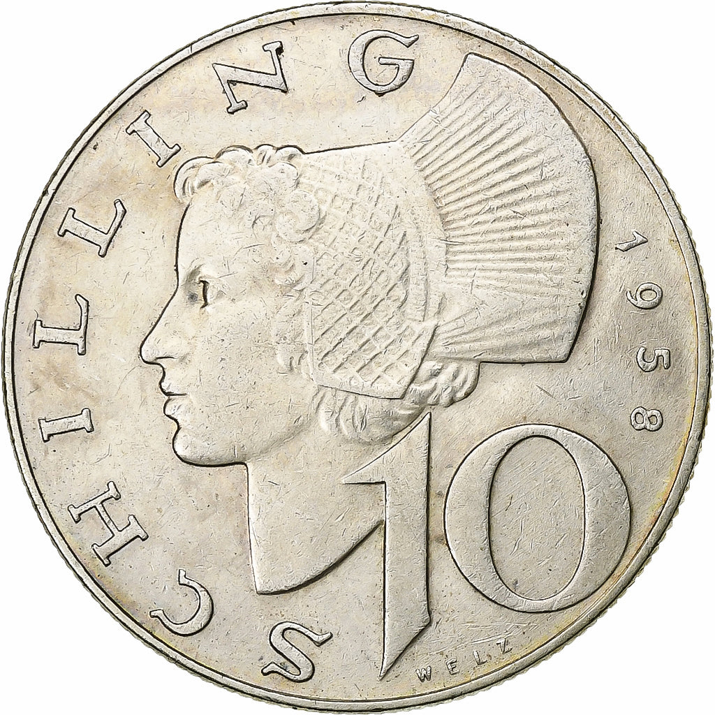 Austria, 10 Schilling, 1958, Argento, BB+, KM:2882