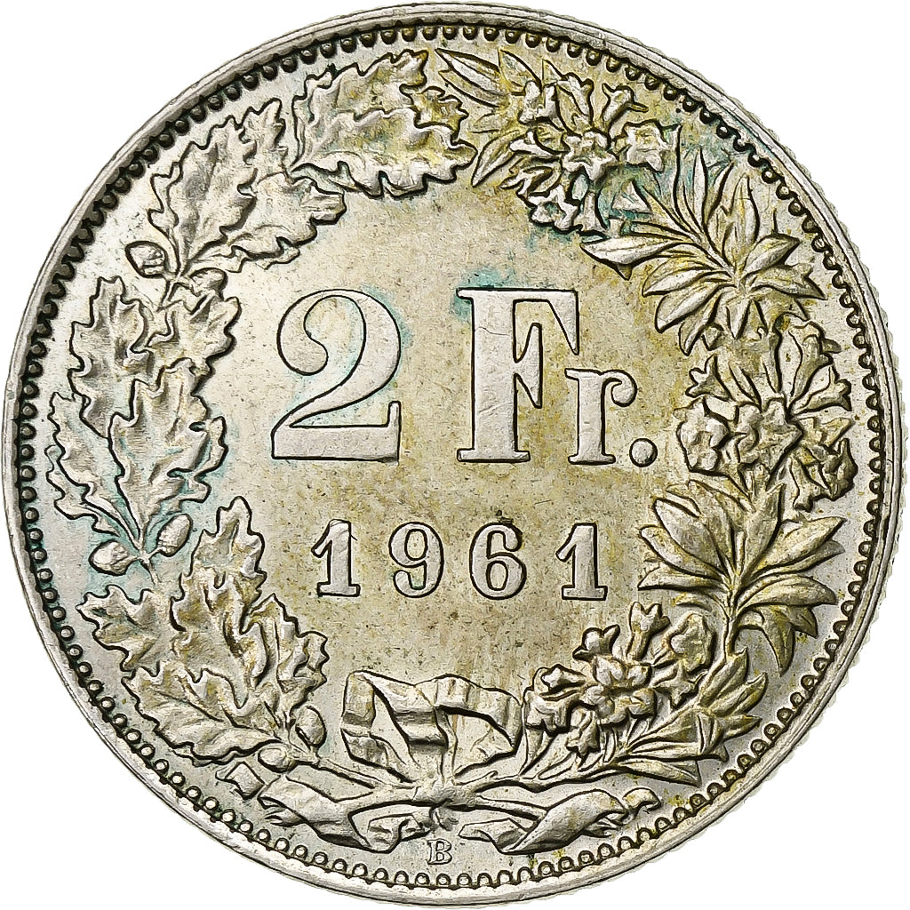 Switzerland, 2 Francs, 1961, Bern, Silver, AU(55-58), KM:21