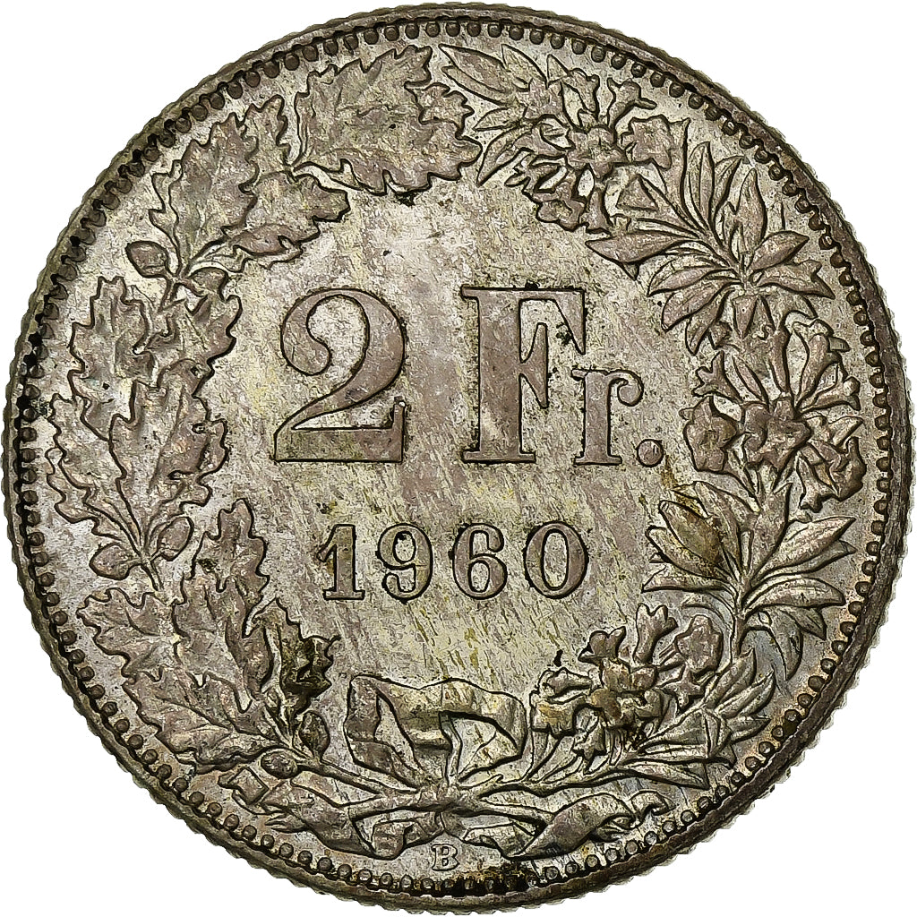 Switzerland, 2 Francs, 1960, Bern, Silver, EF(40-45), KM:21