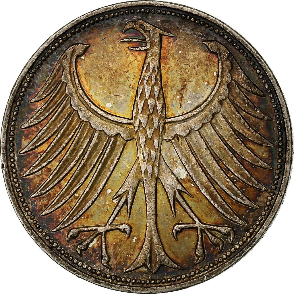 GERMANY - FEDERAL REPUBLIC, 5 Mark, 1968, Stuttgart, Silver, AU(50-53), KM:112.1