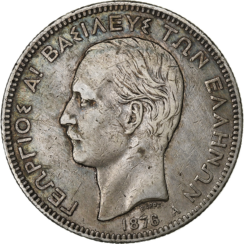 Greece, George I, 5 Drachmai, 1876, Paris, Silver, VF(30-35), KM:47