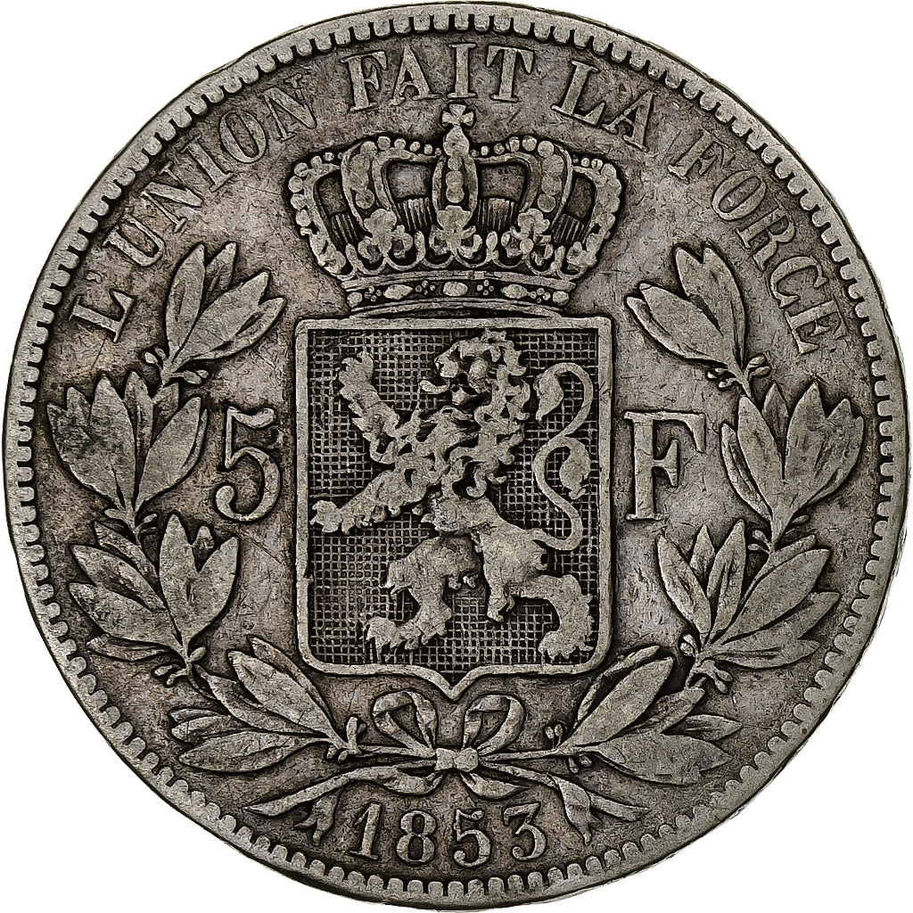 Belgium, Leopold I, 5 Francs, 5 Frank, 1853, Silver, VF(30-35), KM:17