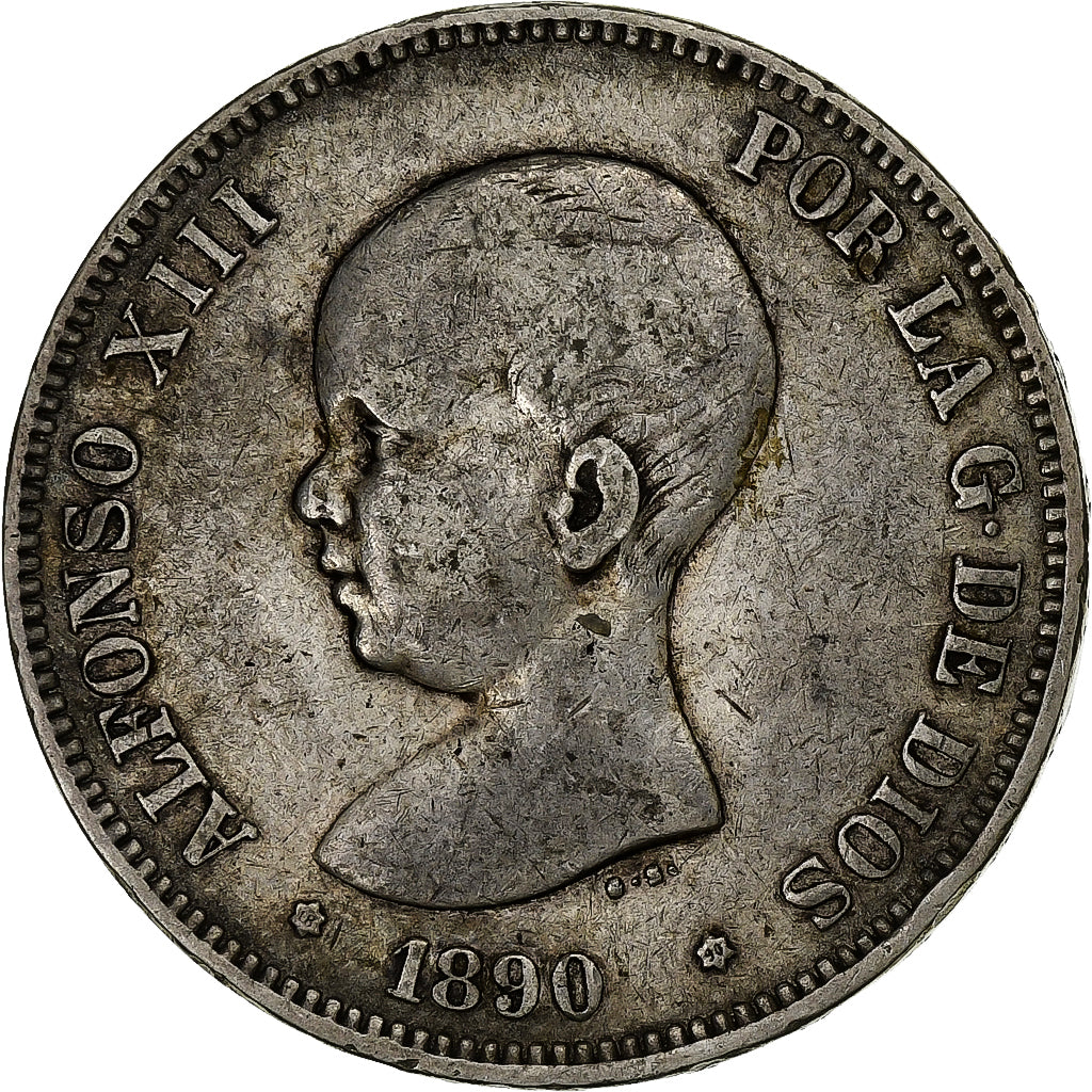 Spain, Alfonso XIII, 5 Pesetas, 1890, Madrid, Silver, VF(30-35), KM:689