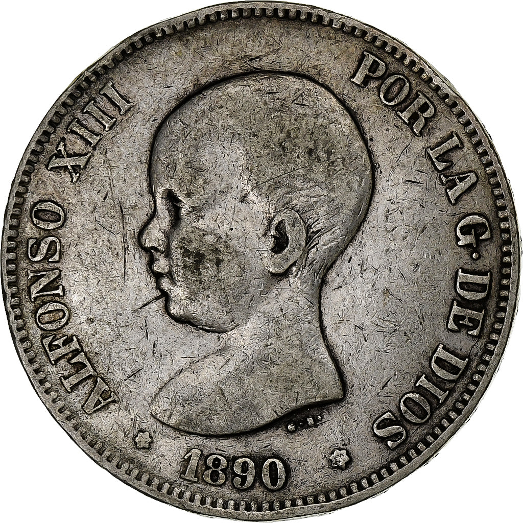 Spain, Alfonso XIII, 5 Pesetas, 1890, Madrid, Silver, VF(20-25), KM:689