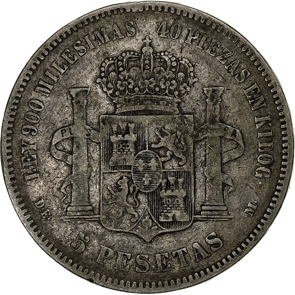 Spain, Alfonso XII, 5 Pesetas, 1875, Madrid, Silver, VF(30-35), KM:671