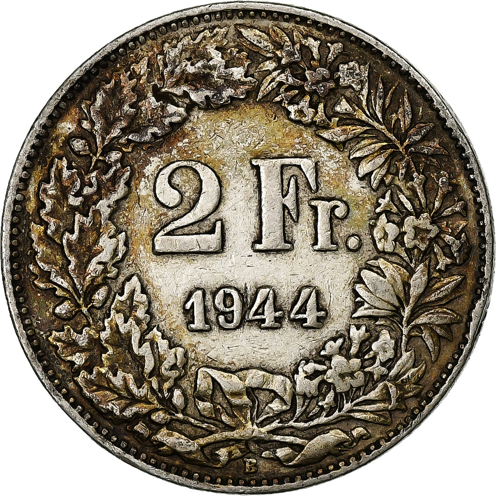 Switzerland, 2 Francs, 1944, Bern, Silver, EF(40-45), KM:21