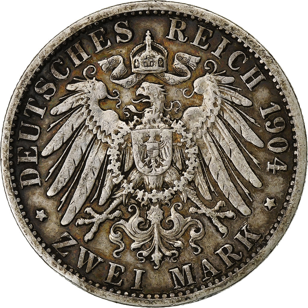 German States, PRUSSIA, Wilhelm II, 2 Mark, 1904, Berlin, Silver, EF(40-45)