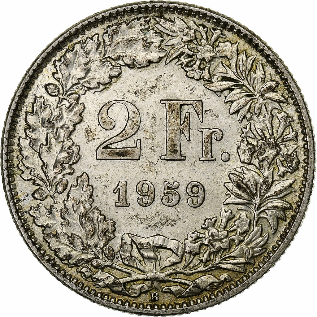 Switzerland, 2 Francs, 1959, Bern, Silver, AU(55-58), KM:21