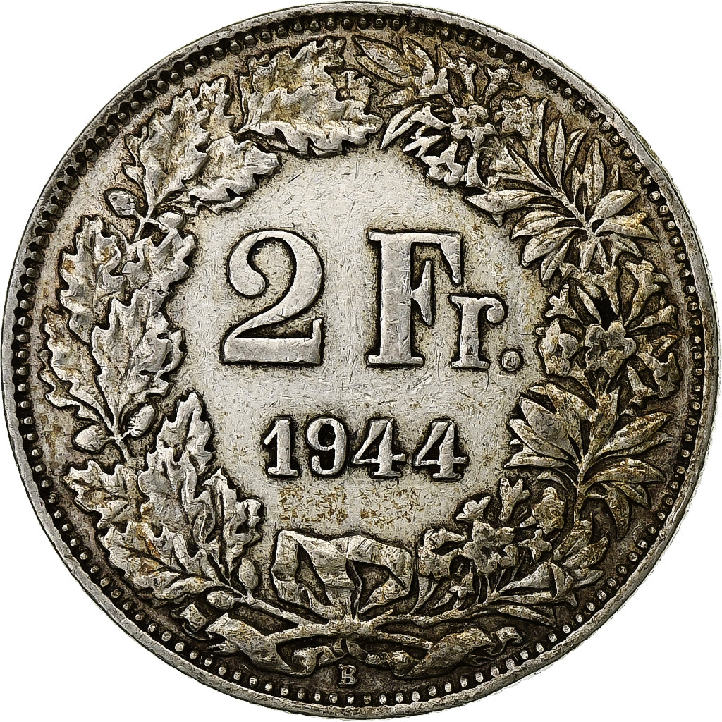Switzerland, 2 Francs, 1944, Bern, Silver, EF(40-45), KM:21