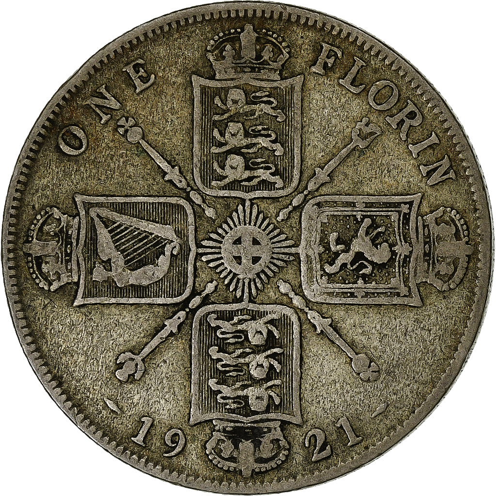 Gran Bretagna, George V, Florin, Two Shillings, 1921, Argento, MB, KM:817a
