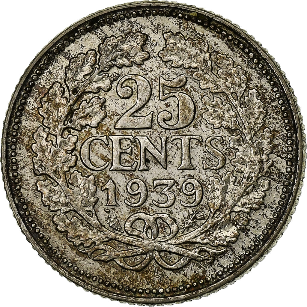 Pays-Bas, Wilhelmina I, 25 Cents, 1939, Argent, TTB+, KM:164