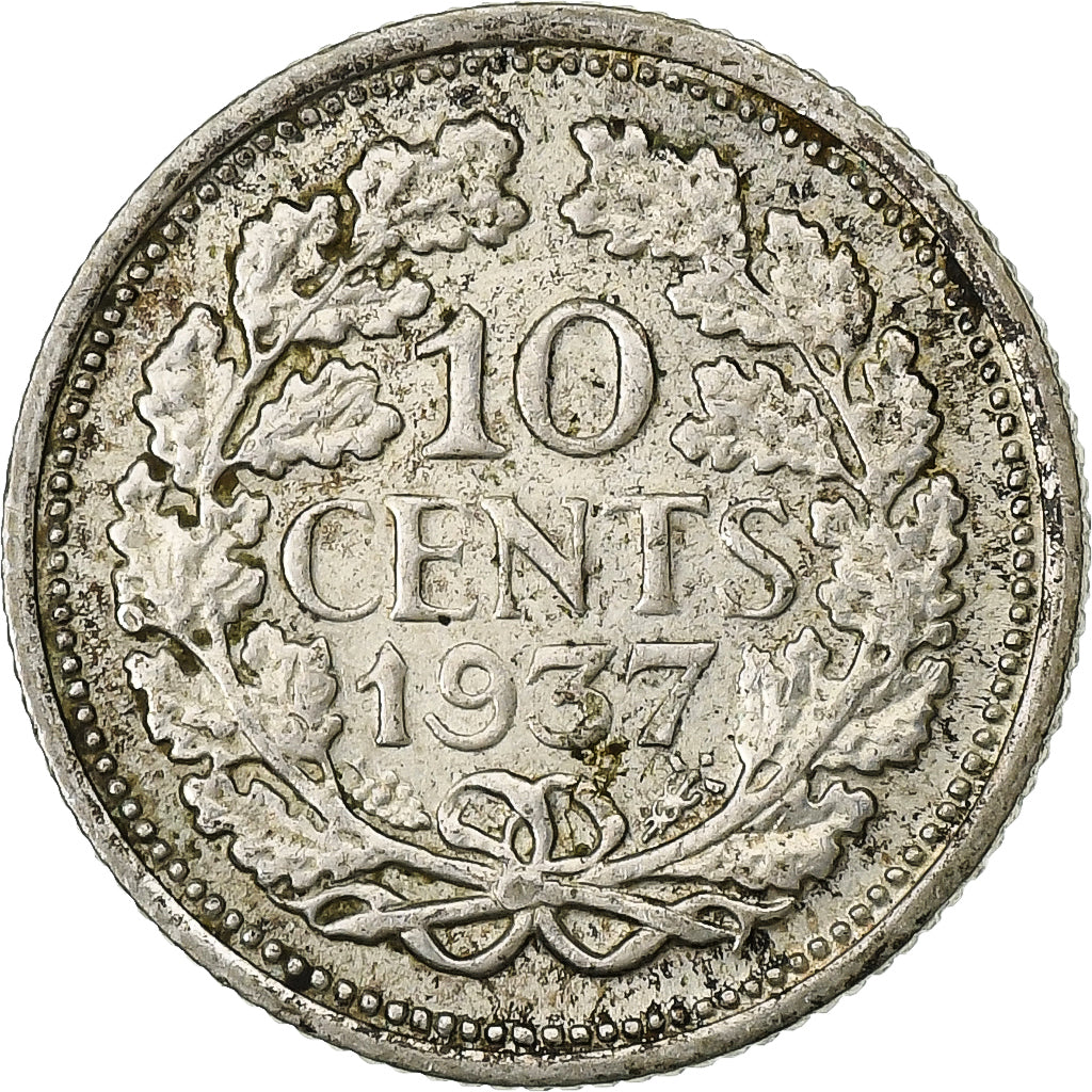 Pays-Bas, Wilhelmina I, 10 Cents, 1937, Argent, TTB+, KM:163