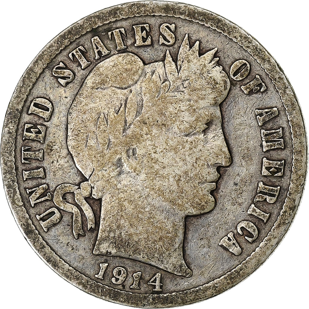 Estados Unidos da América, Dime, Barber Dime, 1914, U.S. Mint, Prata
