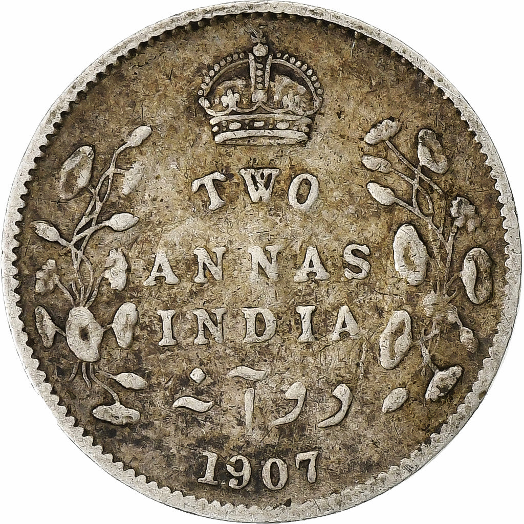 INDIA-BRITISH, Edward VII, 2 Annas, 1907, Silver, VF(20-25), KM:505