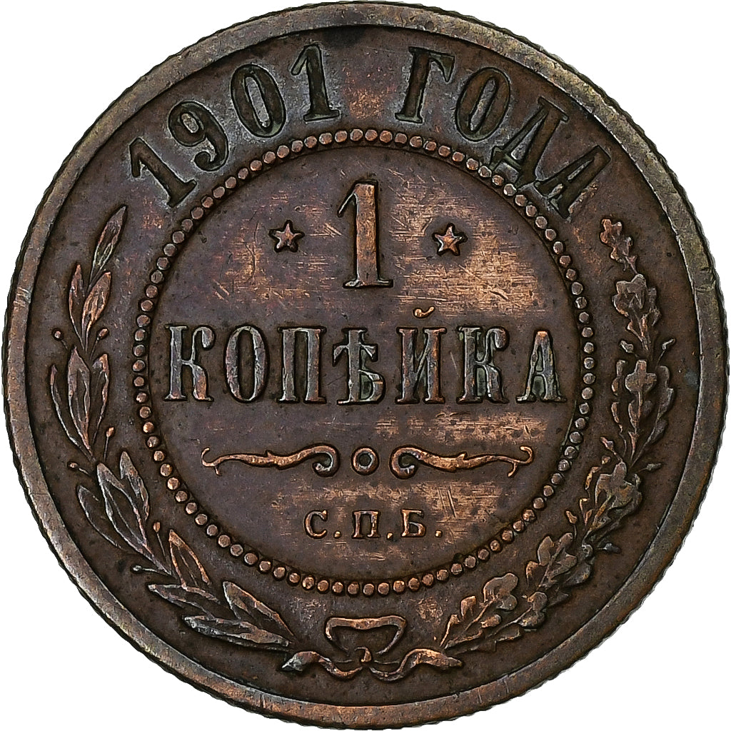 Rusia, Nicholas II, Kopek, 1901, Saint Petersburg, Cobre, MBC+, KM:9.2