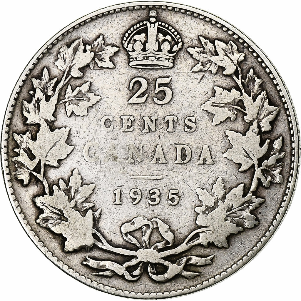 Canada, George V, 25 Cents, 1935, Royal Canadian Mint, Argento, MB, KM:24a
