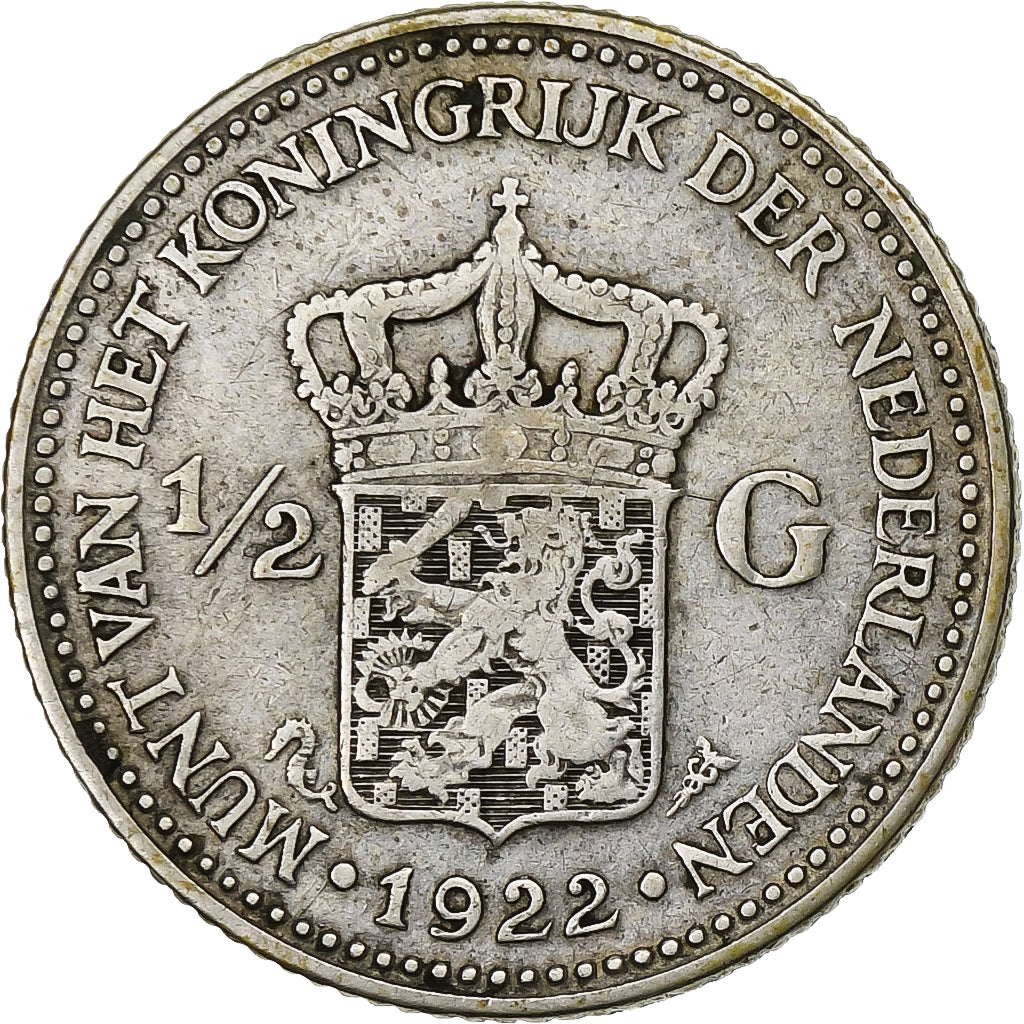 Netherlands, Wilhelmina I, 1/2 Gulden, 1922, Silver, EF(40-45), KM:160