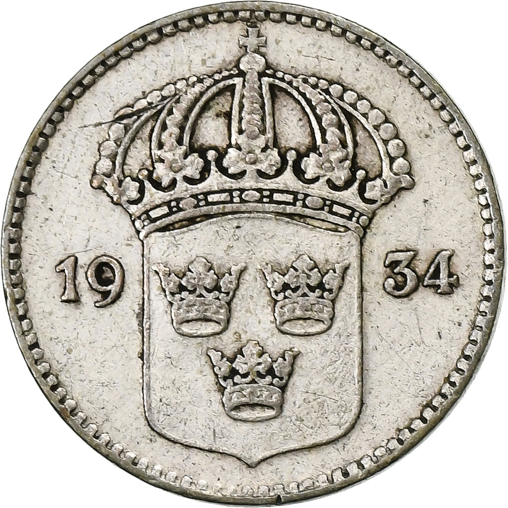 Suède, Gustaf V, 10 Öre, 1934, Argent, TTB, KM:780