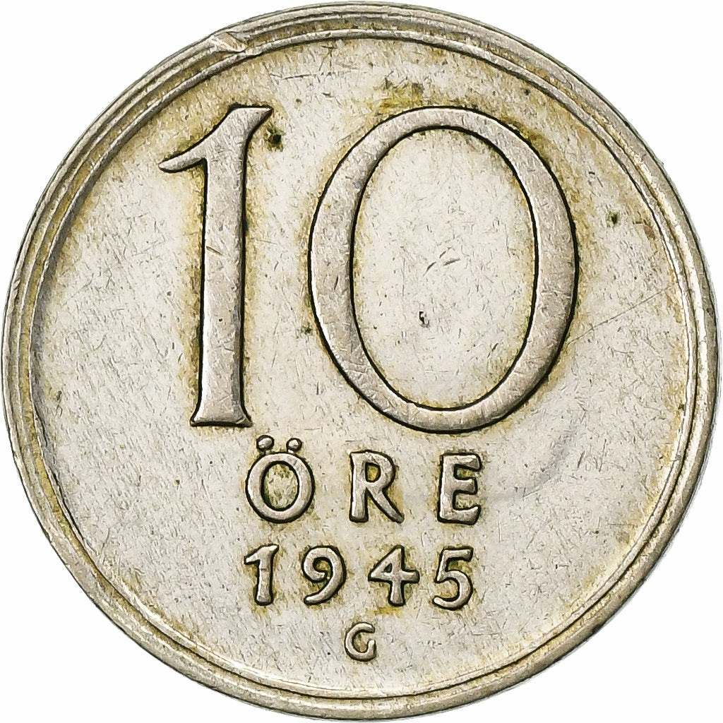 Suède, Gustaf V, 10 Öre, 1945, Argent, TTB, KM:813