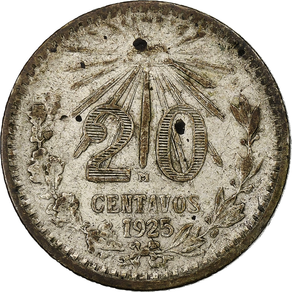 Mexico, 20 Centavos, 1925, Mexico City, Silver, VF(30-35), KM:438