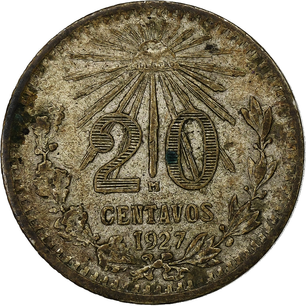 Mexico, 20 Centavos, 1927, Mexico City, Silver, EF(40-45), KM:438